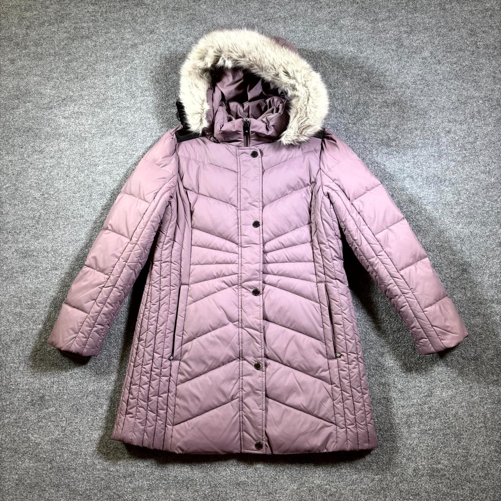 Anne Klein Purple Puffer Jacket Womens Large Hiking Gorpcore Hooded Full-Zip